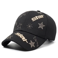 Black baseball cap featuring golden star embroidery and premium pineapple fabric - Black with Gold Embroidery