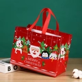Red Christmas non-woven gift bag with Santa and reindeer cartoon design for holiday - Red Santa Claus
