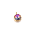 10mm gold stainless steel charm with faceted rainbow birthstone and secure top ring - Colorful