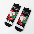Calcetines navideños de algodón con pompones 3D y lindo Papá Noel en color negro - Talla única / Papá Noel negro con pompón