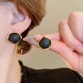 Orecchini a sfera neri opachi con cornice dorata irregolare dal design vintage - Sfera Quadrata Irregolare Nero-Oro (63#) / Oro-Nero Quadrato