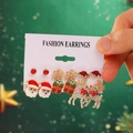 Christmas earrings set featuring Santa, reindeer and snowflake on a fashion card - 01 KC Gold (6 Pairs Set)