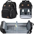 Versatile black diaper bag backpack expanding into a portable baby travel bassinet - Foldable Crib Diaper Bag / Black