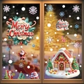 Gingerbread man and Santa Claus static window stickers for Christmas home party decor - 2-Pack Set Snow House & Merry Christmas (BQ488+491)