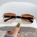 Fashion rimless sunglasses with brown gradient lenses and gold metal temples - Gold Gradient Tea Lens Black Temple