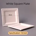 Eco-friendly white square 10-inch disposable sugarcane pulp plate with thick edges - 10 Inch Square Plate Thickened / White