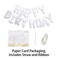 White 16-inch Happy Birthday foil alphabet balloons set with ribbon and straw kit - White Happy Birthday