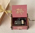 Hand-cranked wooden music box in vintage rose pink with gold Happy Birthday text - Happy Birthday 15