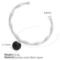 Brazalete de bambú en acero inoxidable dorado con detalles de ónice negro y estilo - Pulsera de Plata Ajustable SZ92 con Ágata Negra