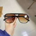 Retro double-bridge oversized sunglasses with black frame and brown gradient lenses - Black Frame Gradient Tea Lens