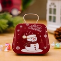 Red Christmas tin candy box with snowman illustration and silver metal handle - Red Cute Snowman