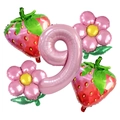 Kit de ballons rose chiffre 9 fraise et marguerite pour décoration fête anniversaire - Combinaison Fraise Numéro 9