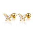 925 silver gold butterfly stud earrings with clear zircon stones and screw-back closure - Gold-White Zircon