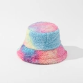 Detailed view of colorful tie-dye faux shearling fabric on a warm winter bucket hat - M / No.1 Multicolor Tie-dye