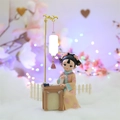 Miniature ancient Chinese lady figurine with glowing lantern for desk decor - Style 060-5 Playing Chess Lamp