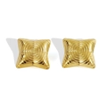 Polished 18k gold plated stainless steel square earrings with geometric spiral texture - Wave Square