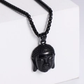 Matte black Buddha head pendant necklace with matching bead chain for men - Pendant Only (No Chain Included) / Black