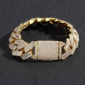 Bracciale cubano placcato oro da 20mm con fibbia quadrata e pavé di zirconi cubici - 7" / Oro