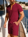 Completo polo da uomo bordeaux in maglia a nido d'ape con colletto giallo - S / Borgogna