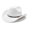 Classic white wool felt cowboy hat with studded brown leather band and side air vents - M (56-58cm) / White
