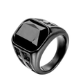Titanium steel ring for men featuring a large black gemstone and cross textures - Black/Black Zirconia