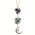 Pendentif de voiture en lapis-lazuli et fluorite verte avec charmes lune et étoile - Obsidienne & Fluorite