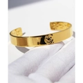 Vergulde open slangenarmband met gepolijst smiley-gezicht embleem ontwerp - Smiley Gezicht Open Armband (596 Editie)