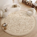 Modern beige round floral area rug with leaf pattern for a cozy living room decor - Diameter 80cm / Beige Large Leaves