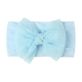 Light blue baby nylon headband featuring a large double-layered bow on white background - Blue