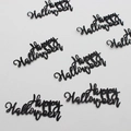 Schwarzes Happy Halloween Konfetti-Set mit Glitzer für festliche Party-Hintergrunddeko - "HAPPY HALLOWEEN" Schriftzug / 50 Stück / Glitzer Schwarz
