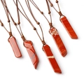 Handcrafted woven necklace with natural red agate elongated stone pendant - Red Jasper