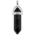 Hexagonal black agate crystal pillar pendant necklace with silver-tone metal base and clasp - Synthetic Black Turquoise