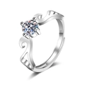 Bague moissanite en argent S925 avec design de flamme évidée et anneau ajustable - Ouvert Réglable / Forme Creuse Phénix (MS065)
