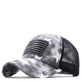 Gorra de béisbol con estrellas, parche de bandera de EE. UU. y malla transpirable - Ajustable / Estrella Gris Negro (01)
