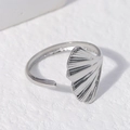 Minimalist silver ginkgo leaf open ring in stainless steel with detailed textures - Steel Color-Ginkgo