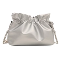 Bolso saco plateado metalizado con diseño plisado y correa de cadena elegante - Plateado