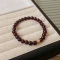 Beaded bracelet featuring dark red garnet stones and a gold-plated cubic zirconia cylinder - 36# Wine Red Garnet