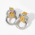 Classic stainless steel hoop earrings with intertwined gold and silver mixed-metal design - Two-tone Gold and Silver (SD3437)
