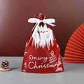 Red Christmas drawstring gift bag featuring white reindeer silhouettes and ribbon - 28*42cm Christmas Eve Atmosphere