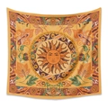 Detail of bohemian mandala tapestry featuring a sun face and zodiac signs on fabric - ZJ426-1/Warm Orange Zodiac / 73X95CM/Brushed Fabric