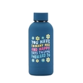 Dark blue matte stainless steel water bottle with motivational quote and floral patterns - Lake Blue Style 13B