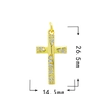 Detailed dimensions of 18k gold plated heart cross pendant with micro zircon insets - Style 10