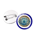 Turkish evil eye brooch with blue border and golden iris on a silver pin badge - Silver-8