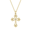 Collana con croce a nodo celtico dorato con zircone scintillante su fondo bianco - Oro