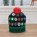 Black Christmas LED knit hat with red pom-pom and glowing festive reindeer patterns - Black Santa
