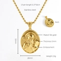 Collar con colgante de San Benito 3D en acero inoxidable chapado en oro de 18K - Colgante de Medalla de San Benito + Cadena de Perlas Cuadradas / Dorado