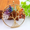 Golden wire wrapped life tree pendant necklace with colorful natural crystal stones - Gold Scattered Root