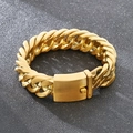 Pulsera cubana para hombre de acero al titanio dorado de 18mm con cierre de metal cepillado - Oro Cepillado / 22cm