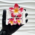 Pink and yellow gradient plumeria hair claw clip set for seaside vacation styling - Crafted Red Set (including Card)