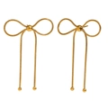 18K gold plated stainless steel bow earrings with long snake chain tassels and beads - Gold